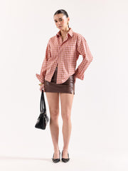 Dusty Pink Checkered Poplin Oversized Shirt